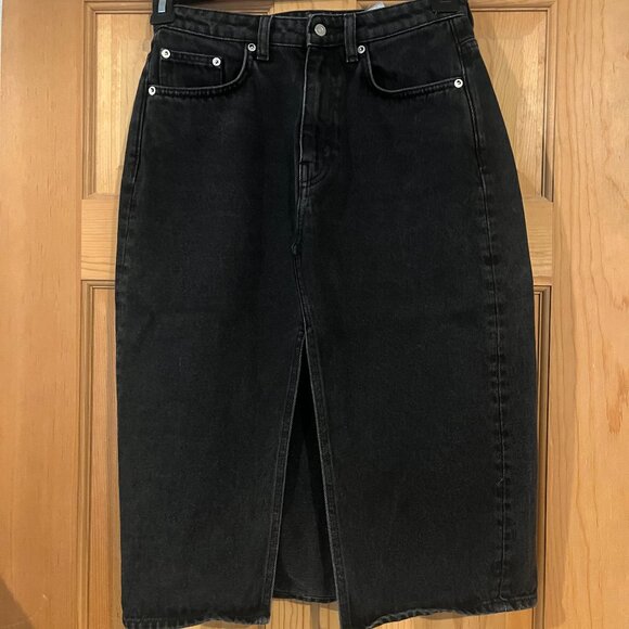Weekday Black Denim Midi Skirt - Picture 1 of 2